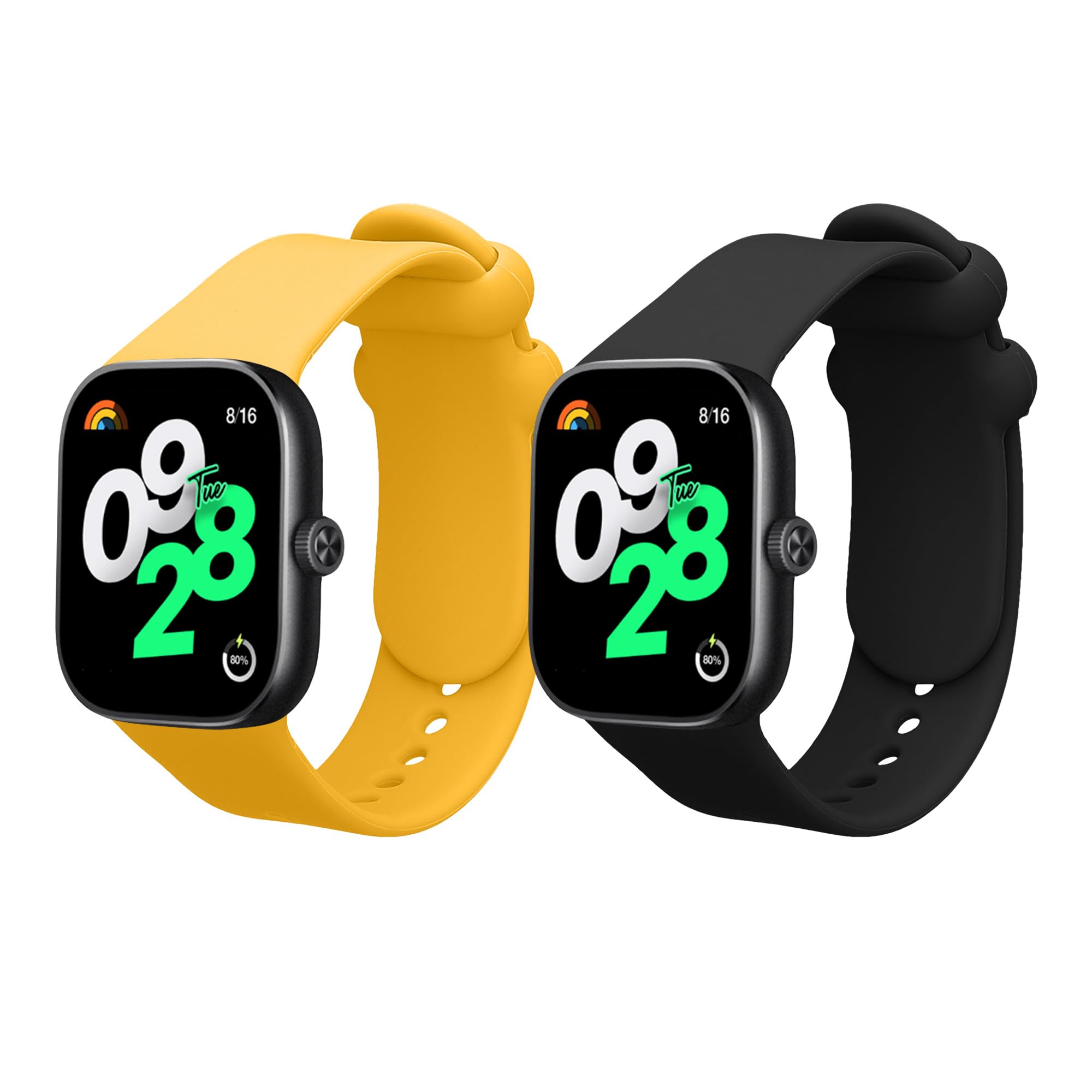 kwmobile 2x Straps for Xiaomi Redmi Watch 4 / Watch 5 / Watch 5 eSIM Watch Strap - Silicone Replacement Watch Strap Set - Replacement Bands Black/Yellow — image 1
