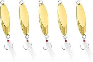 ARRCCHOLIY Fishing Spoons Fishing Lures Hard Metal Spinner Baits Reflective Casting Spoon Treble Hooks Jigs for Freshwater Saltwater，5 PCS with Box