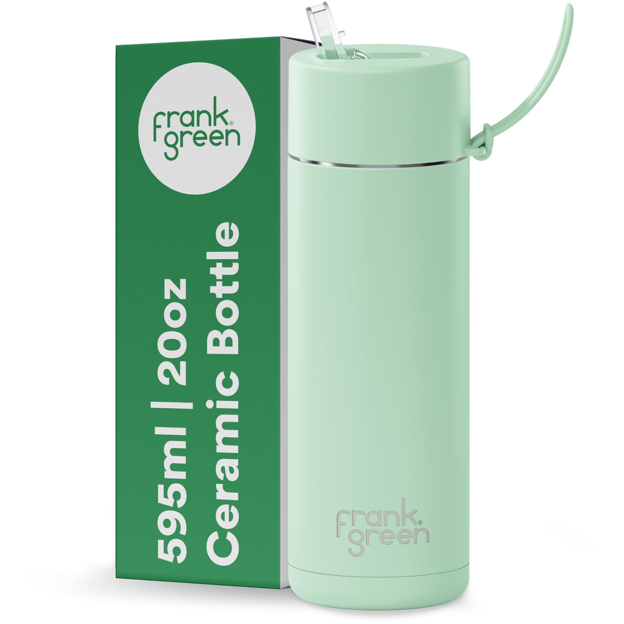 frank green Insulated Water Bottle for Cold Or Hot Drinks - 595ml/20oz Metal Bottle with Straw Lid, Ceramic Insulated, Stainless Steel, Triple Wall Vacuum - Mint Gelato Green by frank green