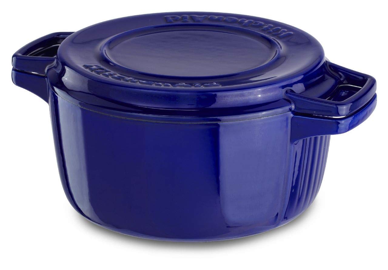 KitchenAid KCPI40CRFU Professional Cast Iron 4-Quart Casserole Cookware - Fiesta Blue
