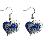 Aminco NFL Detroit Lions Swirl Heart Earrings, 2.5