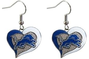 Aminco NFL Detroit Lions Swirl Heart Earrings, 2.5