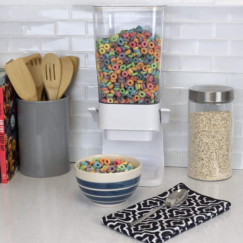 Home Basics, W Large Capacity Air-Tight Spring-Loaded Lever Easy Pour Countertop Plastic Cereal Dispenser, White, 21 oz: Kitchen & Dining