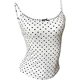 GORGLITTER Women's Polka Dots Tops Coquette Lace Trim Scoop Neck Cropped Camisole Y2k Going Out Cami Tops