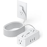6.5FT Ultra Thin Flat Power Bar, SMALLRT Small Flat Plug Extension Cord Indoor with 4 Widely Space AC Outlets 3 USB Charging 