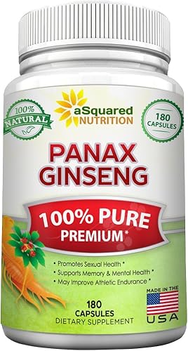 Pure Red Korean Panax Ginseng (1000mg Max Strength) 180 Capsules Root Extract Complex, Asian Powder Supplement, High Potency Ginsenosides in Seeds, Tablet Pills for Women & Men for Sex & Mental Health