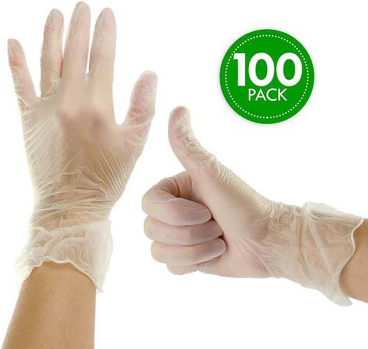 100Pcs Disposable & Recyclable Gloves,Non-Sterile Transparent Gloves,Allergy Free - Work, Food Preparation, Tattoo, NHS, Cleaning, Wholesale, Cheap (M, White)