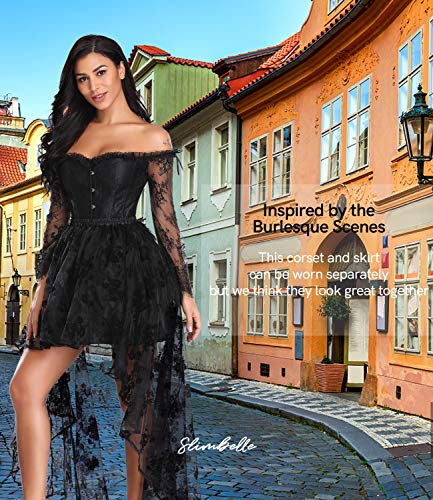 SLIMBELLE-Donna-Bustino-Pizzo-Vestito-Corsetto-Stringivita-Modellante-Dimagrante-Steampunk-Sexy-Bustini-Corsetti-Eleganti-Intimo-Nero