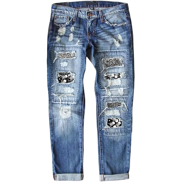 TACSTRUN Womens Ripped Boyfriend Jeans Distressed Leopard