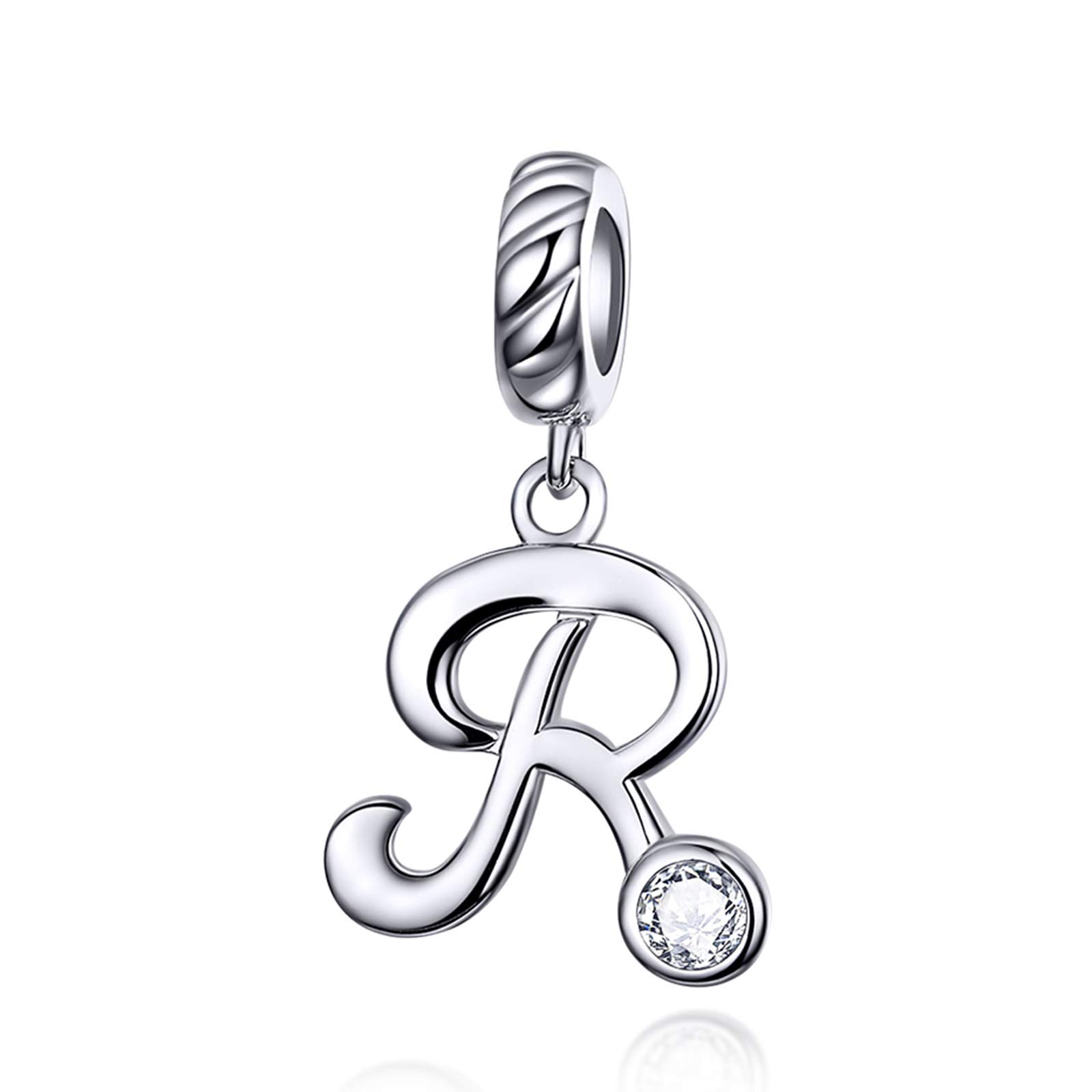 LaMenars Letter Dangle Bead Charms Initial Alphabet A-Z 925 Sterling Silver Zirconia fits European Charm Bracelets & Necklaces