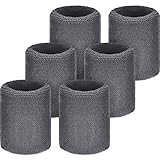 Willbond Sweatbands Wristbands for Football Basketball, Running Athletic Sports, Grey, 6 Piece
