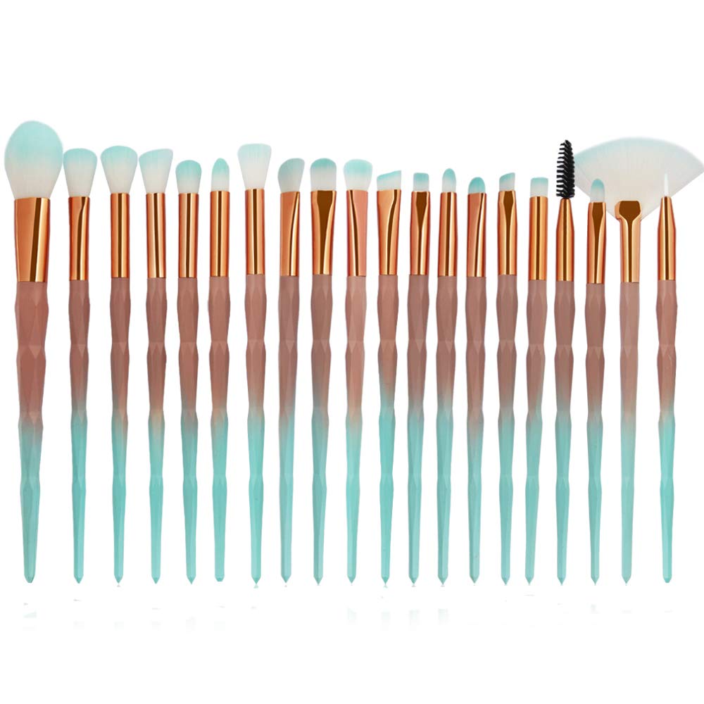 KOLIGHT 20pcs Cosmetic Makeup Brushes Set Eyeshadow Lip Brush for Beautiful Female (gradient green coffee)