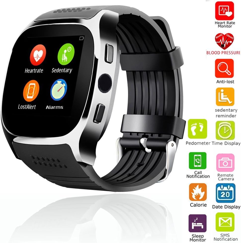 Smart Wrist Watch Screen Touch Smartwatch Bluetooth Wristwatch Heart Rate Monitor Blood Pressure for Men Women Boy Girls for Android Samsung S8 Plus S8 S7 Edge S6 iPhone 8 8 Plus 7 Plus 7 6 6S (Black)