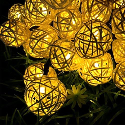 LumiUP 8.2Ft 20LED 1.2Inch Diameter Rattan Ball String Lights Sepa Takraw Lights for Christmas, Wedding, Party, Indoor &amp; Home Decor, Warm White (Battery not Included)