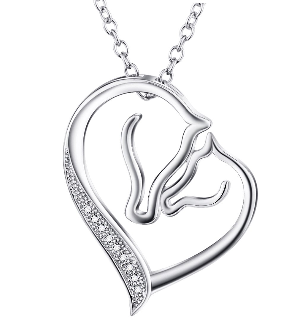 YFN Jewellery"Pure Love"925 Sterling Silver Horse Head Heart Pendant Horse Necklace for Women Girls kids, 18" Rolo Chain — image 1