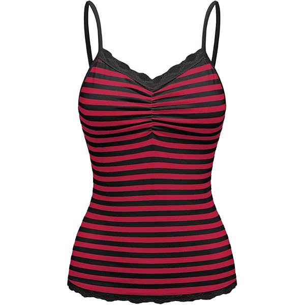 SOLY HUX Women's Striped Lace Trim Cami Crop Top Button Front