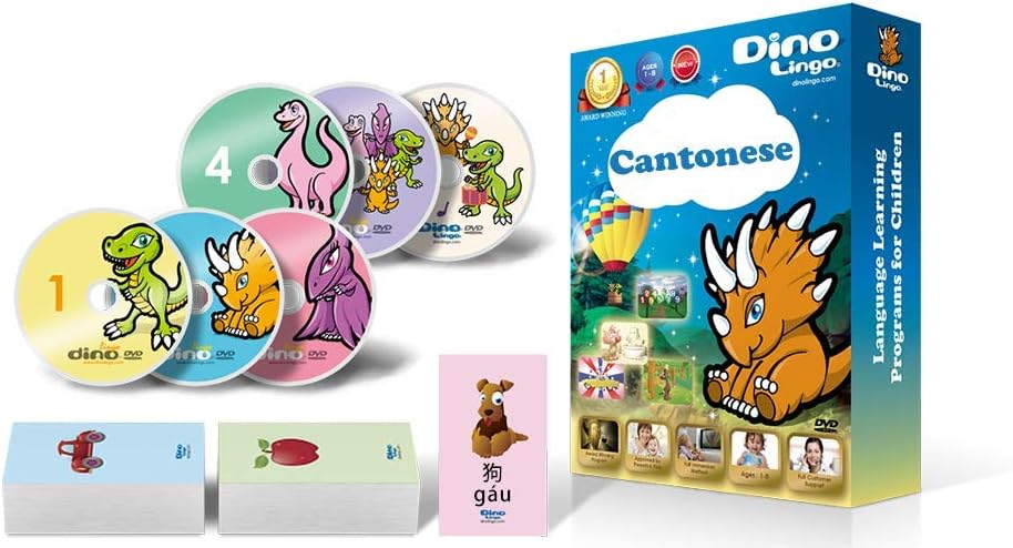 Cantonese for Kids - Learning Cantonese for Children Standard DVD Set (6 DVDs), Cantonese flashcards (150 Cards)