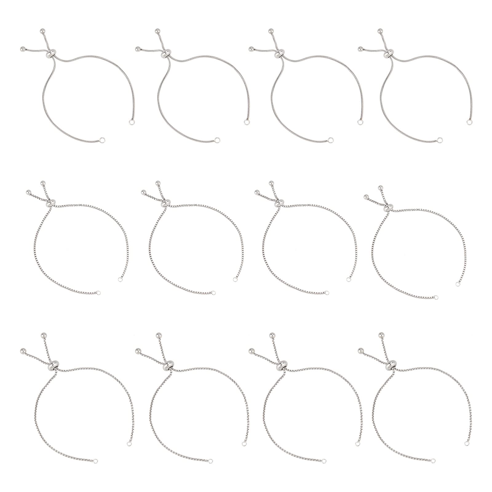UNICRAFTALE 12pcs 3 Sizes 23-24cm Adjustable Slider Bracelets Extender Chains with Ball Ends Stainless Steel Bracelet Making Stainless Steel Color