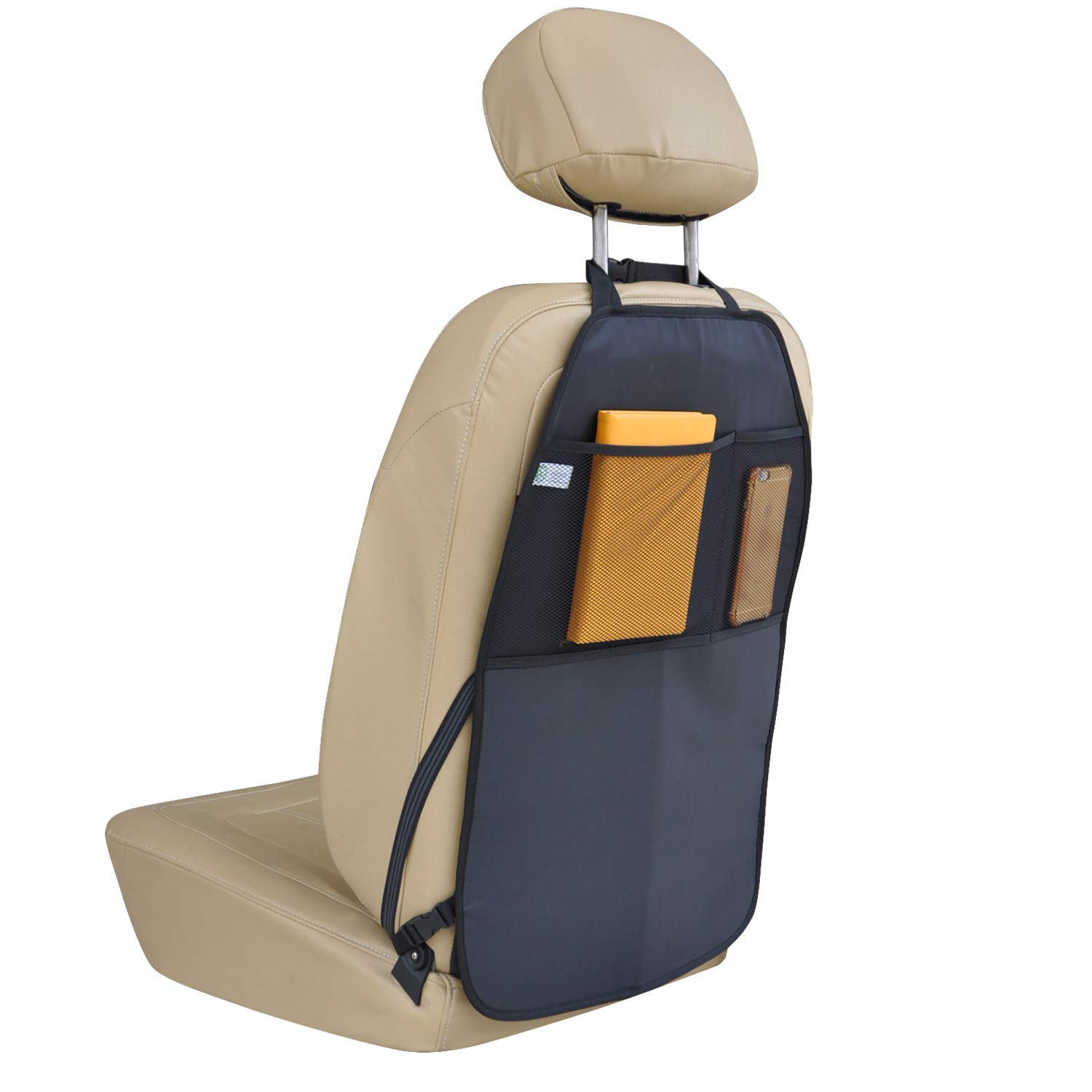 Viaviat Car Seat Protector Large Kick Mat 2 Pack Durable Water Resistant Auto Seat Back Covers with 2 Mesh Pockets Protection Against Dust Mud Scratches (Black, 2-Pack)