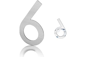 LUIETY 3 Inch Modern House Numbers, Brushed Silver Mailbox Number,Stainless Steel Material,Self-Adhesive Number Door Numbers for Apartments Office (6)