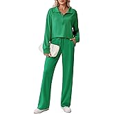 PINSPARK 2 Piece Sets for Women 1/2 Zip Sweatsuit Loose Fit Sweatshirt Straight Leg Pants 2025 Matching Outfit Fall Tracksuit