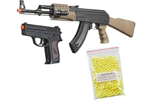 GOLDENBALL Durable Lightweight AK47 Airsoft Spring Rifle and Pistol Kit - Laser & Flashlight, Includes 1000 Rounds of 0.12g BBS
