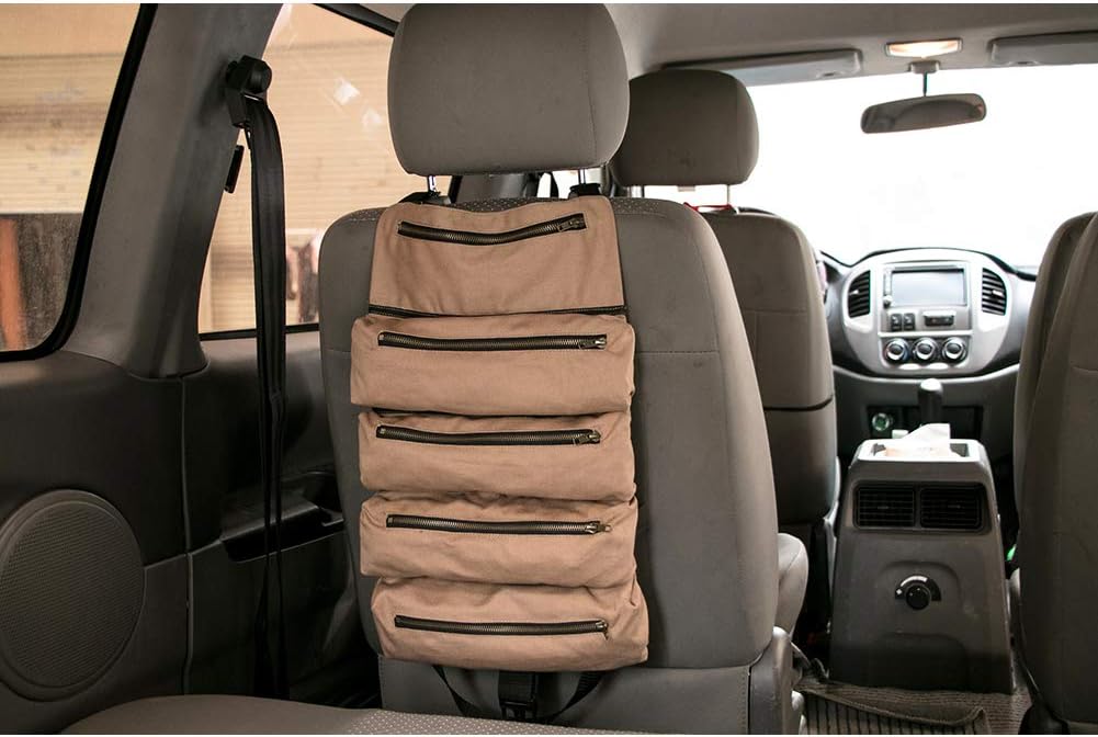 Super Tool Roll, Large Wrench Roll, Big Tool Roll Up Bag, Waxed Canvas Tool Organizer Bucket, Tool Roll Up Pouch, Handy Small Tools Tote Carrier, Tool Pouch Sling, Car Back Seat Organizer (Khaki) - - 