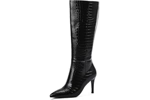 Modatope Knee High Boots Women Tall Boots Pointed Toe Stiletto High Heel Side Zipper Long Boots for Women Faux Crocodile Boots, Not Wide Calf