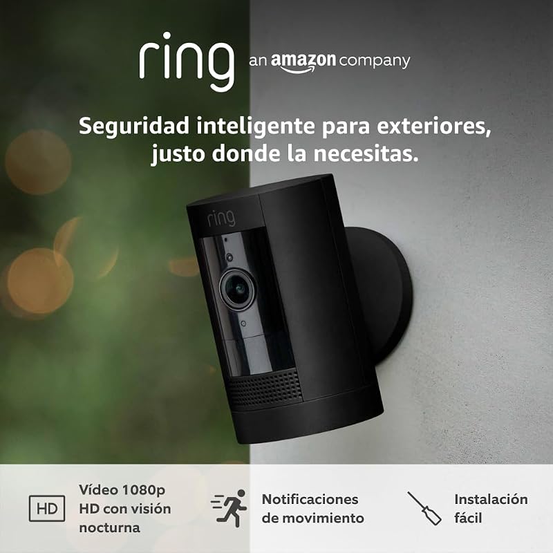 Cámara exterior con batería (Stick Up Cam) | Cámara de vigilancia wifi para tu domicilio sin cables, con vídeo HD, comunicación bidireccional, instalación fácil | 30 días gratis de Ring Home