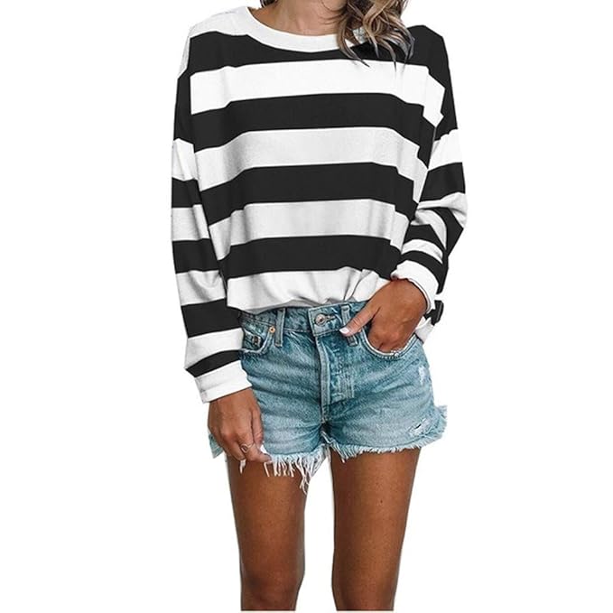 Amazon Com Aniywn Womens Long Sleeve Stripe Print T Shirt Ladies