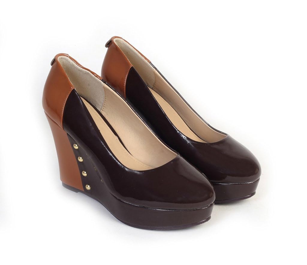 bello pede women's studded brown wedge