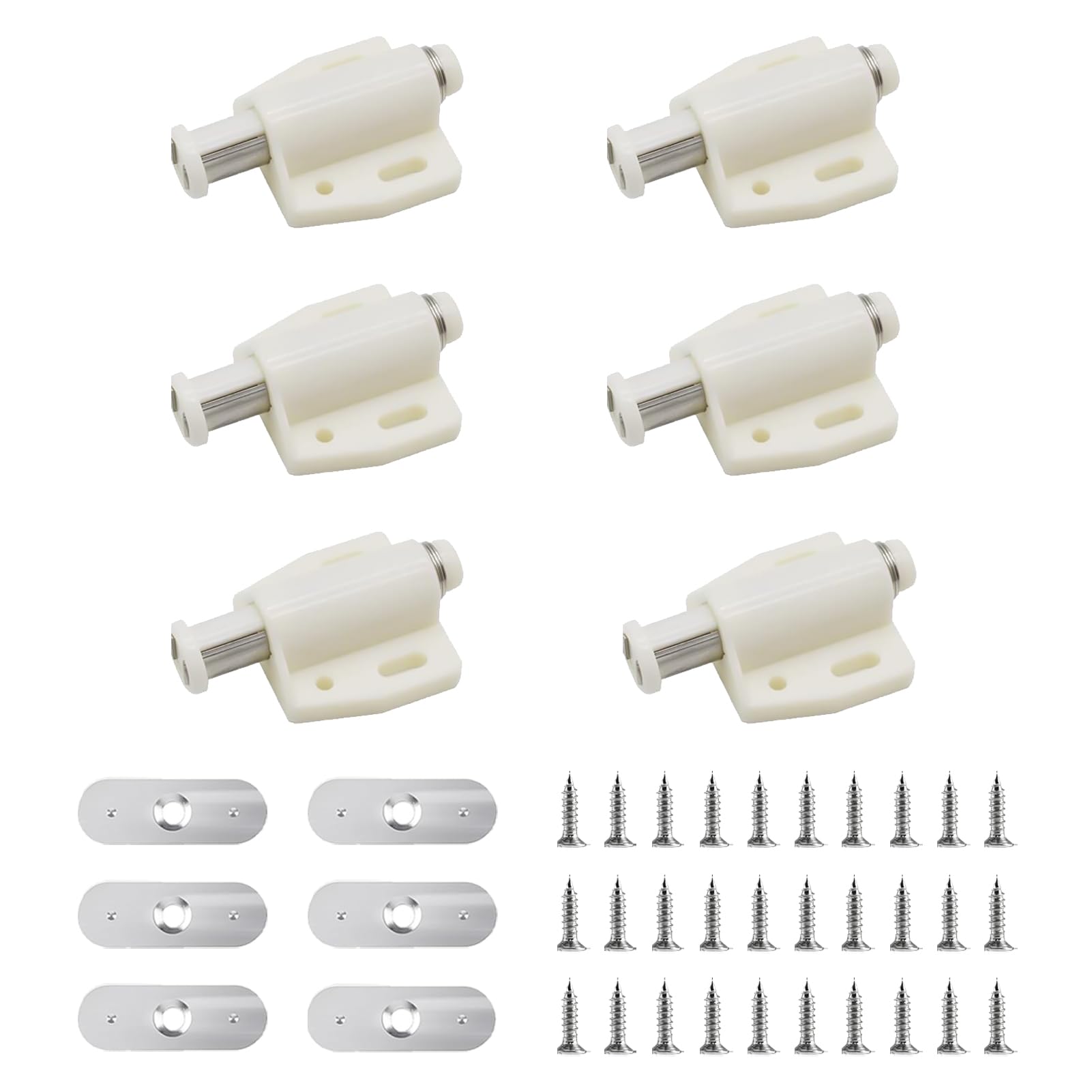 6 Packs Push to Open Door Catches, Magnetic Pressure Touch Release Catches Latch Including Fixing Screws, Heavy Duty Latches for Cabinet Doors, Ideal for Kitchen, Bathroom (White)