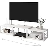 IBUYKE Floating TV Stand with Power Outlet,Wall-Mounted Floating Stand for TVs up to 55",Metal Wall Entertainment Center,Wall Mounted TV Shelf with Storage for Living Room Bedroom,White UWST011W