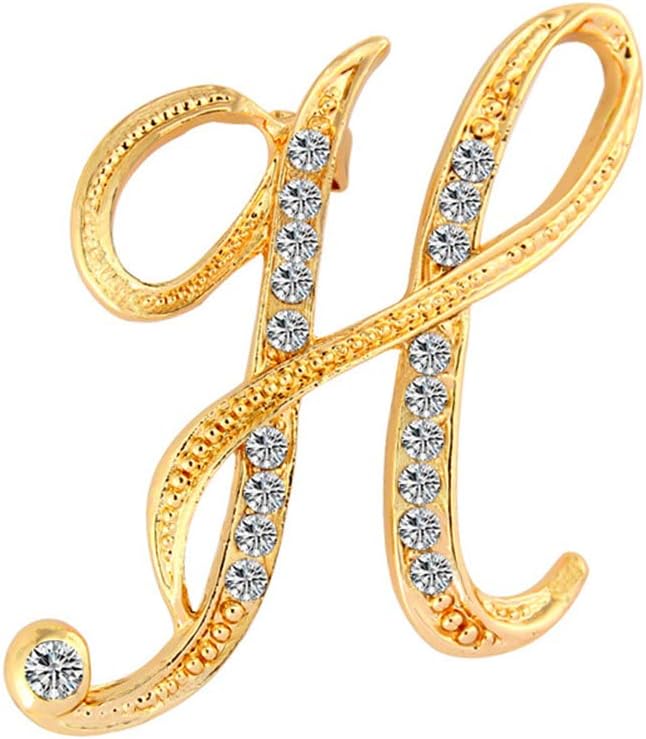 Grtdrm 26 Letter English Alphabet Rhinestone Crystal Brooch, Pin Gift for Women Girls (H)