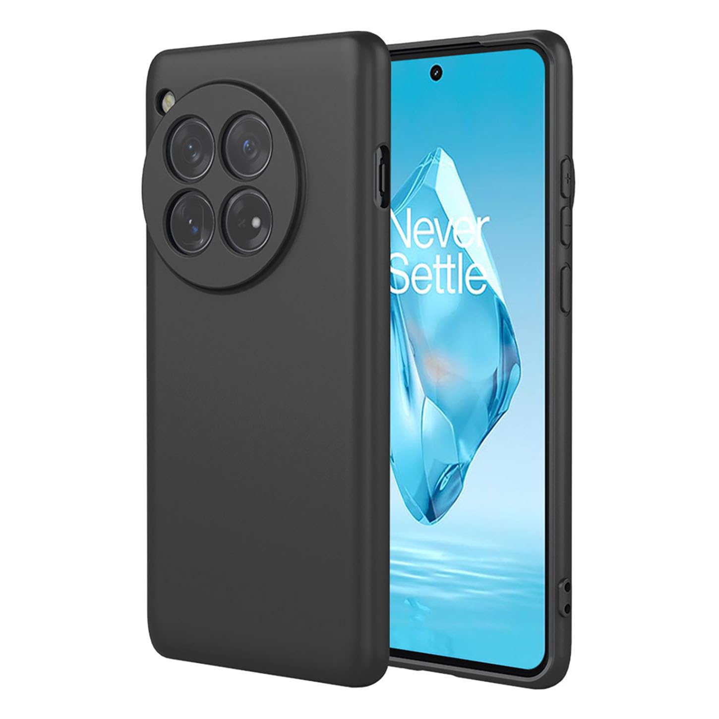 ILING Case for OnePlus 12R 5G, Simple Solid Color Back Soft Liquid Silicone Frosted TPU Bumper Shockproof Protective Ultra-thin Phone Case Cover (Black)