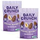 Daily Crunch Sprouted Almonds, Cocoa &amp; Sea Salt, 4oz, 2 Pack | Uniquely Crunchy. Non-GMO Certified, Seed Oil Free, Dairy Free. 5g Plant Based Protein, coconut sugar. Women Founded.
