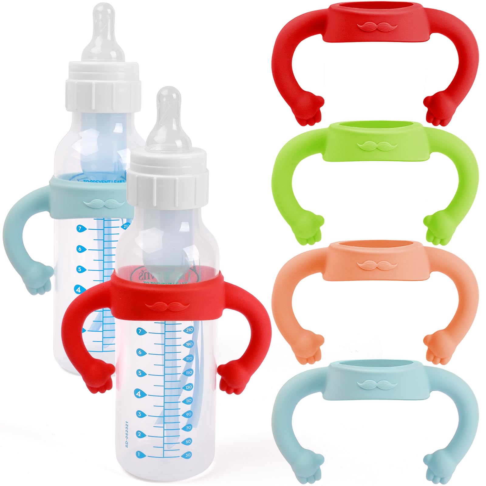 HUAKENER 4 Pack Baby Bottle Handles for Dr Brown Narrow Bottles - Silicone, Cute Holder With Easy Grip to Hold Their Own Bottle, BPA Free
