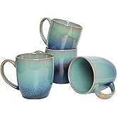 Bosmarlin Ceramic Coffee Mug Set of 4, 17 Oz, Coffee Cups with Big Handle, Microwave Safe, Unique Reactive Glaze(17 Oz, Pale Green)
