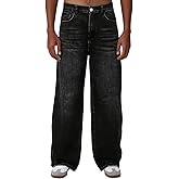 LBDLONGBIDA Men's Loose Straight Leg Baggy Fit Jeans with Stretchy Back Waistband, Distressed Hem