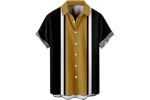 ZHUER Mens Bowling Shirts Short Sleeve Button Down 1950s Retro Rockabilly Style Hawaiian Shirts 2025 Summer Beach Tops Trendy