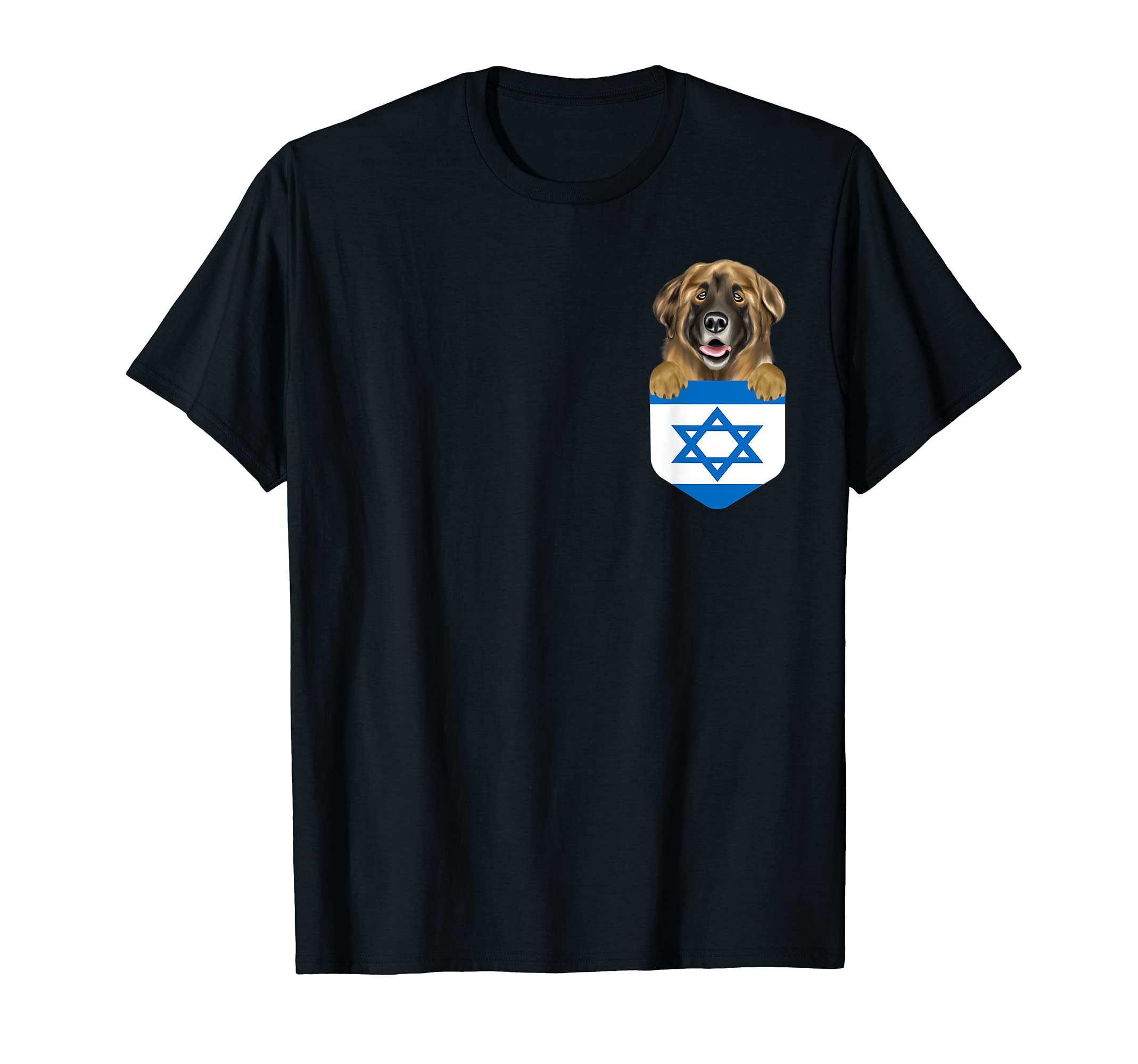 Israel Flag Leonberger Dog In Pocket T-Shirt