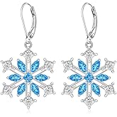 Snowflake Earrings for Women Dangle Womens Christmas Earrings Dangling Sterling Silver Snowflake Earrings Blue Leverback Winter Xmas Gifts