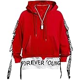 Covisoty Mens Hoodie Fashion Pullover Letter Print Top Blouse Tracksuits Techwear Patchwork Long Sleeve Hip Hop Sweatshirt