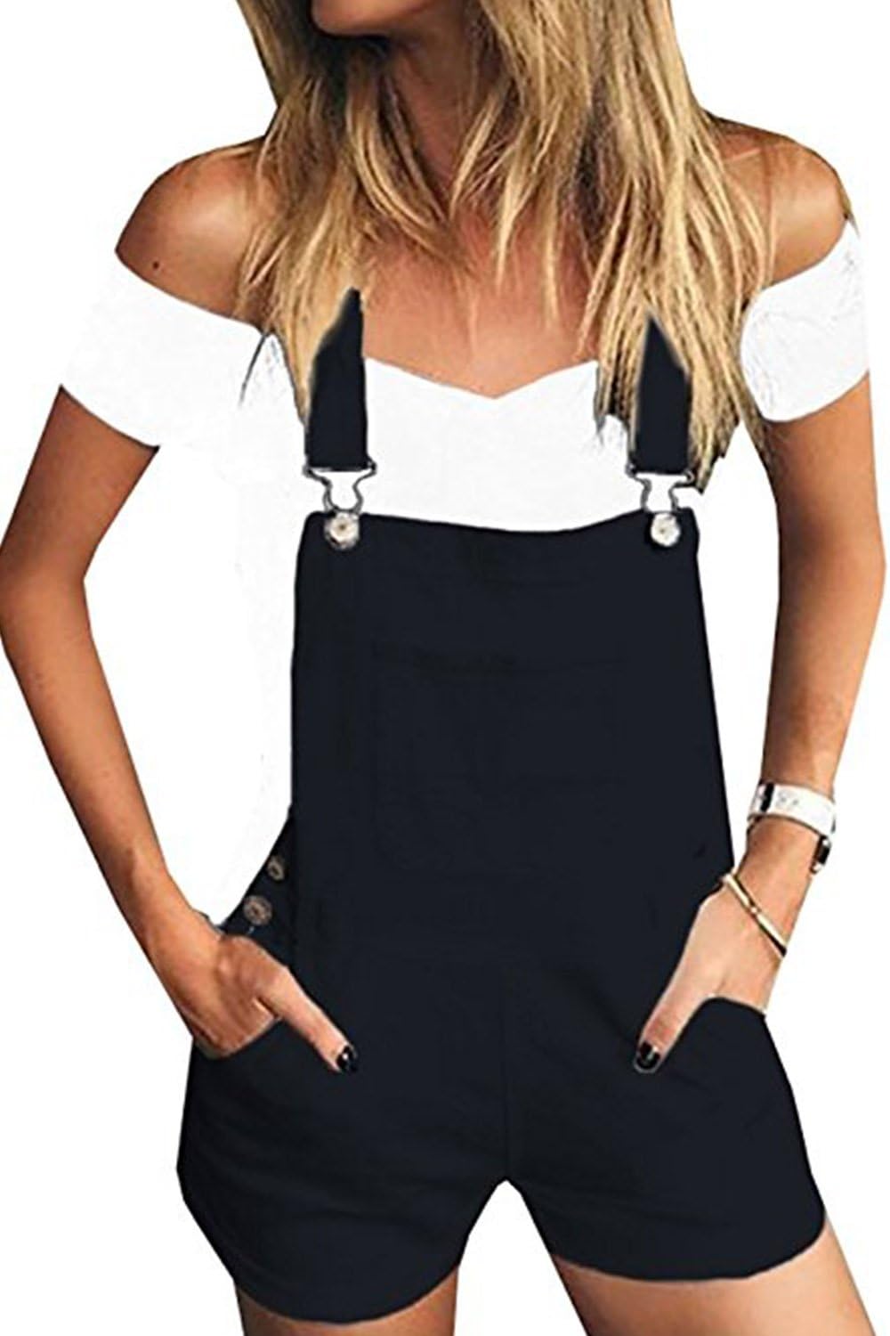 Jeanewpole1 Womens Distressed Denim Bib Short Jumpsuits Casual Shortalls Overalls with Pockets