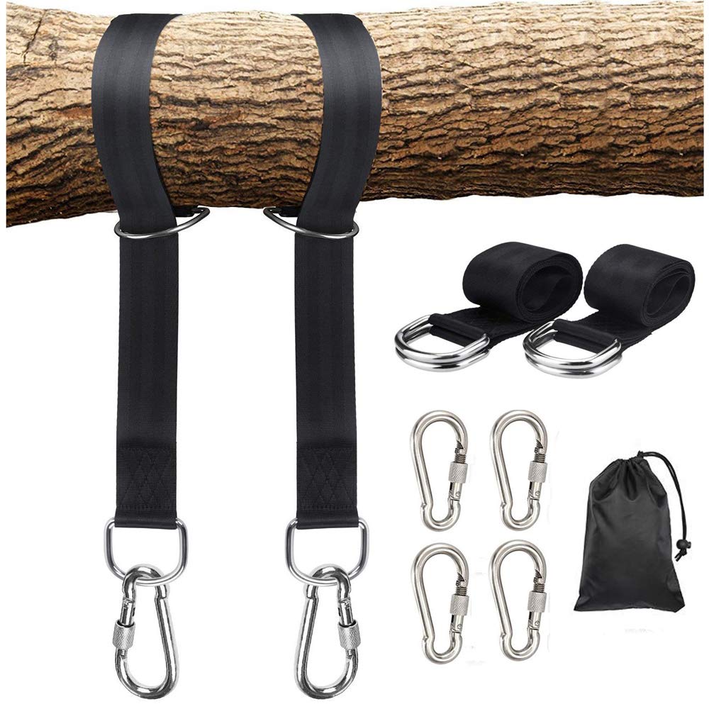 Kaxich 2pcs Tree Swing Hanging Straps, 1.5m/5ft Extra Long Straps with Safer Lock Snap Carabiner Hooks Holds 1000 kg/2200 lbs, Perfect for Tree Swing/Hammocks