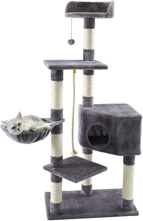 Amazon Brand Eono Arbre A Chat Multi Niveaux Avec Poteaux Sisal A Griffer Centre D Activite Avec Niche Hamac Plateforme Pour Chat Chaton Gris 139cm Amazon Fr Animalerie