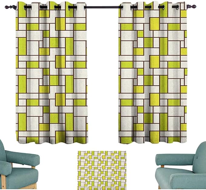 alisoso Geometric,2 Curtain Panels Grid Design Squares Rectangles