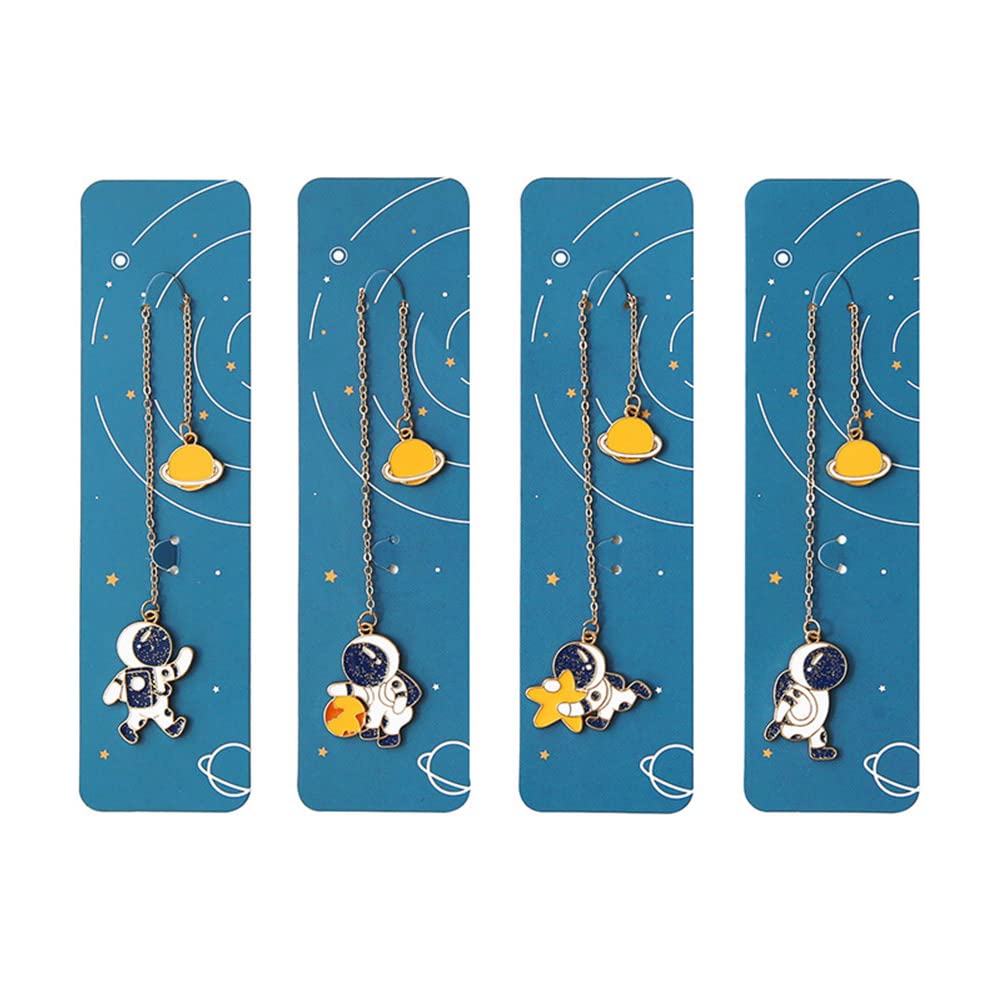 4Pcs Metal Bookmark Animal Book Markers Cute Astronaut Animal Dog Whale Metal Bookmarks Student Reading Page Bookclip Pendant Gift Stationery School Office Supplies