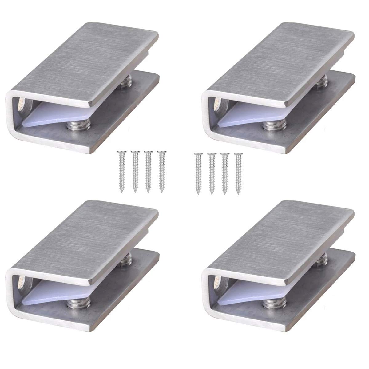 4Pcs Brushed 304 Stainless Steel Effect Glass Clamp for Tube & Handrail Balustrades, Solid Glass Clamp Glass Hinge Glass Shelf Support Wall Mounted, Adaptive 8-12MM Thickness Glass