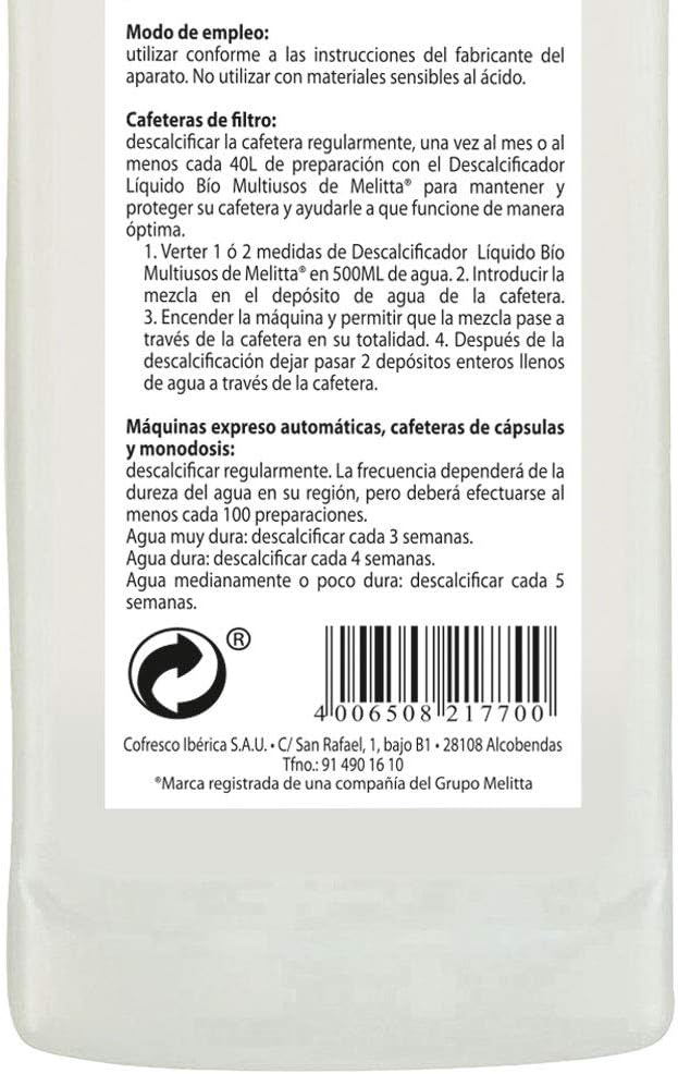 Melitta Descalcificador Bio Multi, Limpiador Express, Automáticas ...